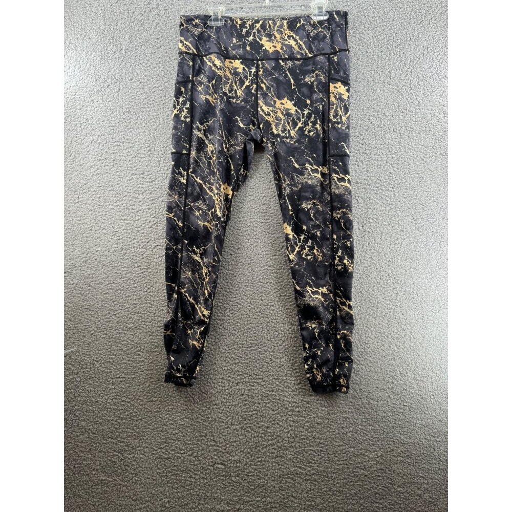 Constantly Varied Gear Black & Gold Marble Print Leggings Activewear Yoga Pants